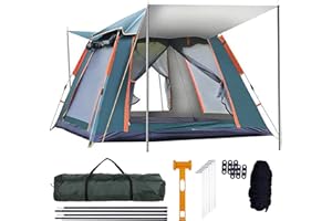 QQ CAT Camping Tent Automatic Instant Tent for 3-4 people Pop Up Ultralight Green Dome Tent 4 Seasons Waterproof & Windproof & Sunproof Camping Tent with Rainproof Cover, Camping Hammer