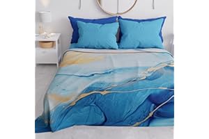 PETTI Artigiani Italiani - Copriletto Matrimoniale Primavera Estate, Coperta Leggera Matrimoniale, Lenzuola Copriletto, Marble Azzurro 100% Made in Italy