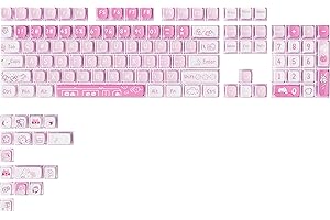 ‎YUNZII YUNZII Sakura Kitty Dye Sub Keycaps, 120 Pudding Keycaps Sublimation PBT Custom Keycaps mit Key Puller für Cherry Gateron MX Switches Mechanische Gaming Tastatur (KSA Profil, Sakura Kitty)