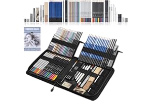 SHYOSUCCE 84 Stück Buntstifte und Skizzenstifte Set mit Organisierten Federmäppchen, Skizzenbuch, Aquarell Bleistifte für Skizzieren, Schattieren und Färben