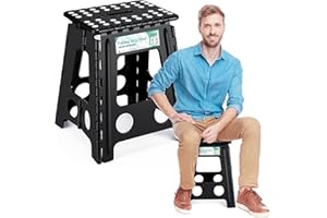 Heimwohl Składany stołek 40 cm, czarny 2025, obciążenie 150 kg, blokada bezpieczeństwa, uchwyt obrotowy, idealny do domu, biura, na zewnątrz