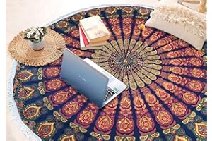 AVA Collections Grande tapisserie ronde en coton avec motif mandala pour la plage, la méditation, le pique-nique, 183 cm (H)
