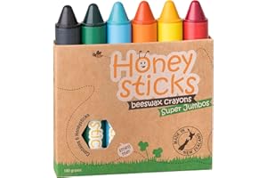 Honeysticks Super Jumbo Pastelli di cera (pacco da 6) - 100% cera d'api, colori alimentari, non tossici, per bambini 1-3 anni, infrangibili, extra-large, facili da tenere e usare, eco-compatibili