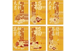 MSDAOS 18 Stück Chinesische Neujahr Rote Umschläge in 6 Designs, 9 x 17 cm Hong Bao Geldumschläge Lai See Glückskuverts für Frühlingsfest, Mondneujahr, Hochzeiten, Geburtstage u.v.m.