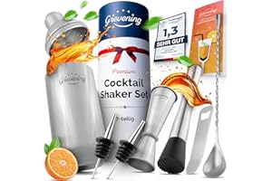 Grevening Cocktail Shaker Set 7-Piece Cocktail Set with Recipe Book for Beginners and Professional Bartends, Shaker Stainless Steel 304 Premium, Cocktail Shaker Set Gift for Men