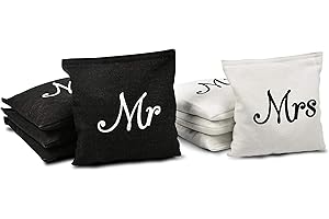 GoSports Wedding Theme Cornhole Bean Bag Set | Set of 8 Includes 4 black 'Mr' Bags & 4 White 'Mrs' Bags