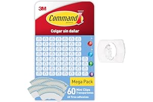 Command Mini Ganchos Decorativos para Colgar Decoración de Navidad y Luces Led, Pack Económico de 60 Clips y 68 Tiras Adhesivas - Sin Dejar Marcas y Sin Taladrar
