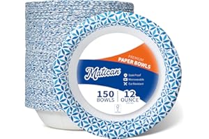 MATICAN Bols en Papier, 350 ml, 150 pièces, Résistants au Micro-ondes, Étanches, Bols Jetables avec Design Infini Pétale, Idéals pour Soupe, Salade, Snacks et Repas