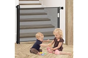 Kidsbuddy Barrière de Sécurité Rétractable,Barrière Retractable pour Enfant et Chiens,Opération à Une Main,Bébés et Chiens Barrière pour Escaliers,Couloirs,Cuisine,Intérieur et Extérieur,Noir-150 CM