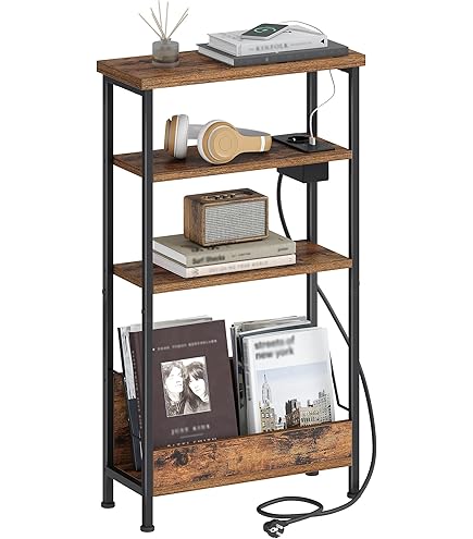 CHOEZON 3-traps smal bijzettafeltje met laadstation voor kleine ruimtes, nachtkastje met uitneembare lade van vlies, voor slaapkamer, woonkamer, kantoor, vintage bruin en zwart DTBZ07CBF CHOEZON 3-traps smal bijzettafeltje met laadstation voor kleine ruimtes, nachtkastje met uitneembare lade van vlies, voor slaapkamer, woonkamer, kantoor, vintage bruin en zwart DTBZ07CBF
