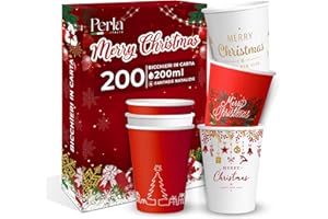PERLA ITALIA Perla - 200 Bicchieri di Carta da 200 ml Natalizi - Bicchiere Natale Monouso Biodegradabile Ecologico - Adatto per Bevande Fredde e Calde - Bicchieri per Acqua usa e getta 4 Fantasie