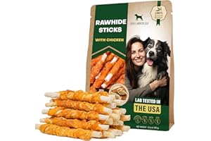 BELOVED PETS Dog Treats Rawhide Twists Sticks Wrapped with Chicken & Pet Natural Chew Treats - Grain Free Meat & Human Grade Dried Snacks in Bulk - Best Twists for Training Small & Large Dogs