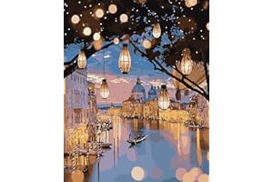 Meecaa Malen nach Zahlen, Wasserwelt, Lichter, Venedig-Set für Erwachsene, Anfänger, DIY-Ölgemälde, 40,6 x 50,8 cm (Wasserwelt, ohne Rahmen)