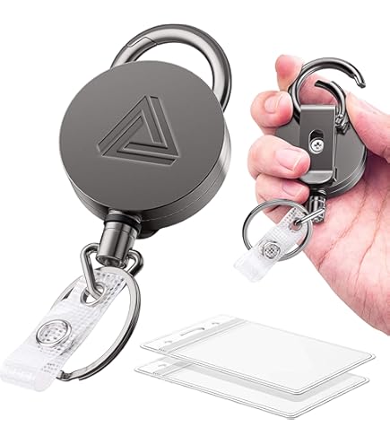 NEO+ Retractable Badge Reel & Keychain - 32" Steel Cord, 10oz Pull, Carabiner Clip (2 Pack)