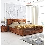 GANPATI ARTS Sheesham Wood Armania King Size Bed with Box Storage for Bedroom Living Room Wooden Double Bed Palang (Natural F