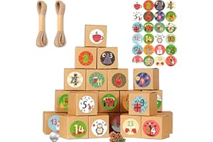 BELSVOR 2023 Calendrier de l'avent à Remplir, Calendrier de l'Avent à remplir soi-même, 24 boîtes, 24 autocollants et 2 paquets de ficelles, DIY Calendrier de l'Avent Vide pour Enfants ou Adultes