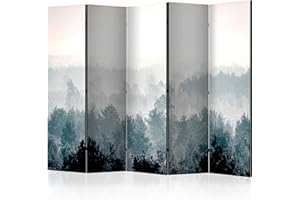 ‎DECOMONKEY decomonkey Paravent Raumteiler Innen Wald 225x172 cm 5 Teilig Einseitig Room Divider Wall Raumteiler Stehend Trennwand Sichtschutz Spanische Wand Sichtschutzwand Wohnzimmer Holz Landschaft Natur