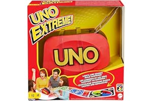 Mattel Games Jeu de Cartes UNO Extreme avec Distributeur aléatoire émettant des lumières et des Sons, 112 Cartes. Jeu pour Enfants, Adolescents et Adultes. Cadeau pour Joueurs de 7 Ans et Plus, GXY75
