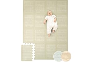 HAKUNA MATTE Stylowa mata puzzle dla niemowląt, 1,7 x 1,2 m, beżowa – 16 płyt XL z krawędziami – gruba i miękka mata do zabawy dla niemowląt – bez szkodliwych substancji, bezzapachowa, łatwa w pielęgnacji mata do