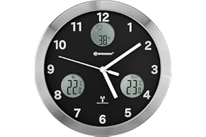 Bresser MyTime io, zegar sterowany radiowo, 30 cm, duży zegar ścienny z bezgłośnym mechanizmem zegarowym z temperaturą wewnętrzną i zewnętrzną oraz wskaźnikiem wilgotności powietrza, łącznie z nadajnikiem zewnętrznym radiowym, czarny