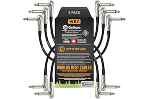 WORLDS BEST CABLES 5 Einheiten – Gotham gac-1–12,7 cm (12 cm)-Premium, ultraflexibel Dual geschirmt Gitarre Bass Effekte Instrument, Patch-Kabel – mit ¼ Zoll (6,35 mm) Low-Profile, rechts gewinkelt Pancake Anschlüsse Typ TS