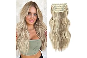 MS TAJ Clip in Long Wavy Synthetic Hair Extension 20 Inch Ash Blonde Highlighted with light Brown 4PCS Add Volume Thick Hairpieces Fiber Double Weft Hair for Women