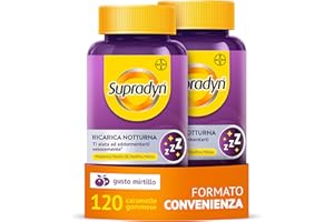 Supradyn Ricarica Notturna, Melatonina Per Dormire, con Vitamina B6, Passiflora e Melissa - Melatonina Forte 1mg Adulti - 120 caramelle gommose mirtillo