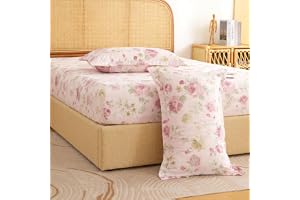 Story@Home Air Cotton 240 TC King Size Fitted Sheet Double Bedsheet (72 x 78) All Around Elastic 2 Pillow Cover 17 x 27 Fits Upto 10 inch Mattress (270 x 250 cm, Pink & Green)