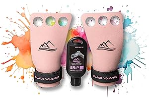 Black Volcanic- Calleras para Crossfit Mujer Rosa, Fibra de Carbono 3H más magnesio líquido Rosa y Bolsa Transpirable.