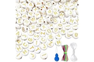 TOAOB THE ONE AND ONLY BABY TOAOB 1000 Pezzi Perline Lettere Bianco con Lettere Oro Rotondo Acrilico Alfabeto Perle Beads e 2 Stili di Filo Elastico per Braccialetti Collane Bigiotteria Fai da Te Catene Portachiavi