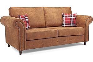 Honeypot - Sofa - Oakland - Faux Leather - 3 Seater - Tan Suede - Cushions Included