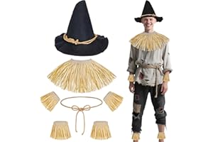 Horolam 7PCS Scarecrow Costume Accessories, Straw Set and Scarecrow Hat for Adult for Cosplay Dress Up