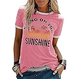 Dresswel Maglietta da donna Bring On The Sunshine a maniche corte, girocollo, grafica arcobaleno, stampa