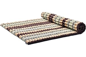 Leewadee - Foldable Floor Mattress - Japanese Roll Up Futon -Trifold Tatami Mat- Guest Floor Bed - Camping Mattress - Thai Massage Mat, Kapok Filled, 190 x 145 cm, Brown