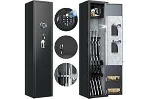 SUPEER Waffenschrank für 4-5 Gewehre,Langwaffenschränke mit Elektronikschloss und Fingerabdrücken, normgerechte Waffenschränke für Langwaffen, Pistolen und Munition