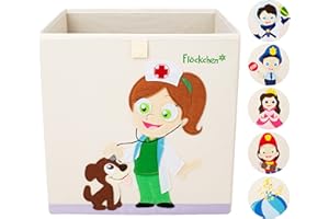 Flöckchen Kinder Aufbewahrungsbox | Premium Spielzeugkiste für Kinderzimmer I Spielzeug Box (33x33x33) bringt Ordnung ins Kallax Regal I Kinder Motiv (Thea die Tierärztin)