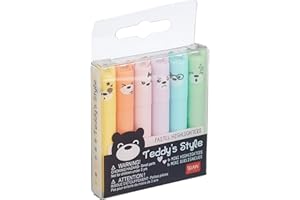 ‎LEGAMI Legami - Teddy's Style, Set mit 6 Mini-Textmarkern, 1 x 7,5 cm, Gelb, Pfirsich, Rosa, Lila, Hellblau, Hellgrün, zum präzisen Unterstreichen und Markieren, Mehrfarbig 2