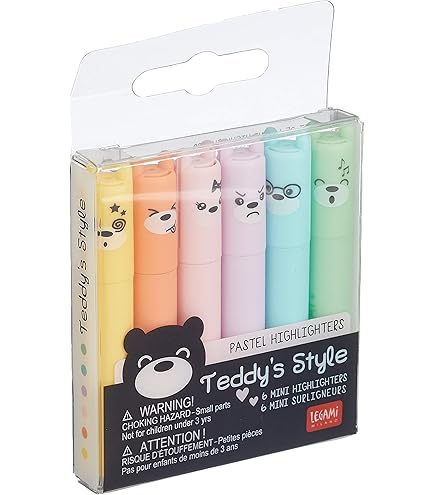 6 Surligneurs Pastel Design Panda Mignon - Pointe Biseau - Couleurs Vives - Longueur 8,5 Cm - 10