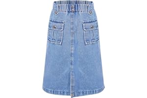 Sxiwei Enfant Fille Jupe en Jean Mi-Longue Jupe Trapeze Taille Elastique Printemps et Été