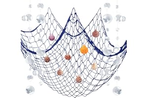 ZERODECO Fischernetz Deko, Natürliche Fischnetz Party Dekorationen für Marine Dekor Meerjungfrau Piraten Party Hochzeit Geburtstagsparty, Fischnetz mit Muscheln Blase Girlanden, Marineblaues