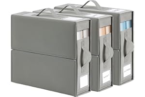 DIMJ Bedding Storage Foldable Bed Sheet Organiser, 3 Pack Underbed Storage Box with Zip for Queen/King Sheets with Handle and Clear Tab Bag for Duvet Covers, Pillow Cases, Blanket, Clothes, Wardrobe