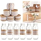 Absofine 6X3M Vintage Leinwand Natürliche Sackleinen Spitzeband Rolle mit Weisse Spitzen Hessische Jute Band Handwerk Farbban