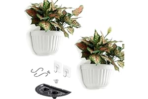 ORIMERC 2 Pack Plastic Wall Plant Pots Vertical Garden Living Wall Mounted Window Hanging Basket Fence Planters Indoor Outdoor for Plants Flowers Kitchen Herbs Holder with Drainage Water Reservoir Decor White