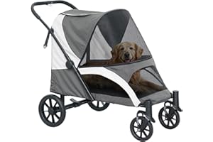 PawHut Hundewagen Hundebuggy klappbar für große Hunde & Katzen bis 30 kg Katzenbuggy mit Kissen Netzfenstern Türen Aufbewahrungstasche Katzenwagen Buggy Dunkelgrau