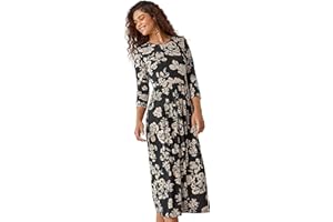 Roman Originals Midi Gathered Dress with Pockets for Women UK Ladies Stretchy Jersey Maxi Round Neck Elasticated High Waisted Boho Flattering Skater Swing Fit Flare