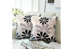 ELITEHOMECOMFORTS Funda Cojin Negro Fundas Cojines Sofa Flores Patrón Fundas de Cojines 40x40 Decorativo Juego de 2 Funda De Cojines Lino Por Sala de Estar Dormitorio Jardín Patio Sofá Silla Cojines Decor