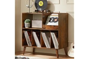 LELELINKY Grande Supporto per Piatti con Portaoggetti, Supporto per Giradischi con Ripiano, Supporto per Dischi in Vinile con Superficie di Presentazione, per Fino a 300 Album, Scaffale per