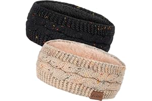 ‎ZYXBBD Winter Stirnband für Damen- Mädchen Gestrickte Haarreifen Verdicken Elastische Haarband Ohrenwärmer für Outdoor Sport, Einkaufen, Skifahren, Laufen, Joggen (Schwarz + Beige)