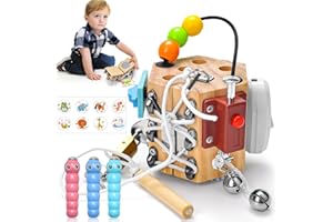 Yizemay Activity Cubes Montessori Toy, Busy Cube Sensory Toys for Autism, Sensory Board Travel Activity Cube Toys for Boys Toddlers(A)