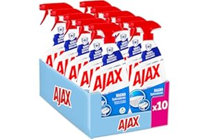 Ajax detersivo spray bagno splendente 10 Confezioni da 600 ml, Rimuove facilmente il 100% del calcare I Superfici del bagno brillanti I Detergente vegano* I flacone in plastica 100% riciclata